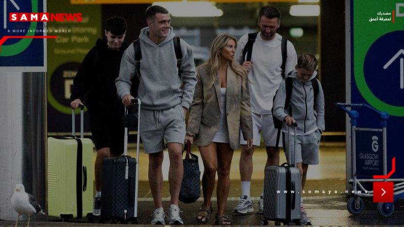 Lennon Miller, father Lee and family at Glasgow Airport