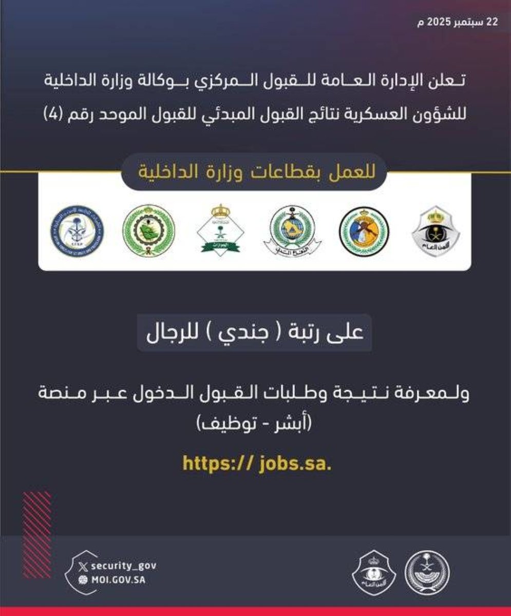 «الداخلية»: إعلان نتائج القبول المبدئي الموحد رقم 4