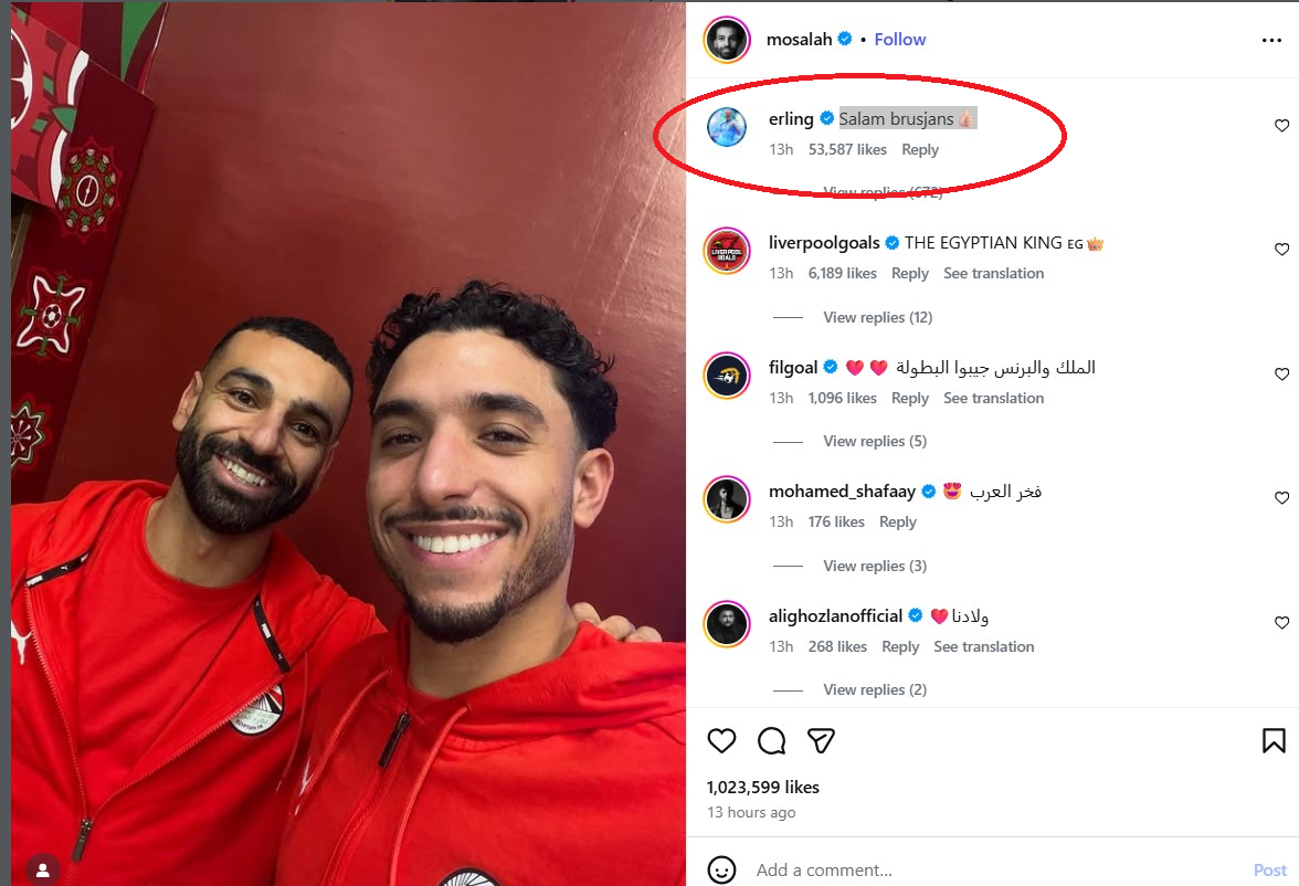 هالاند يبهر صلاح ومرموش بكلمة عربية بعد مباراة مصر وزيمبابوي (صورة)