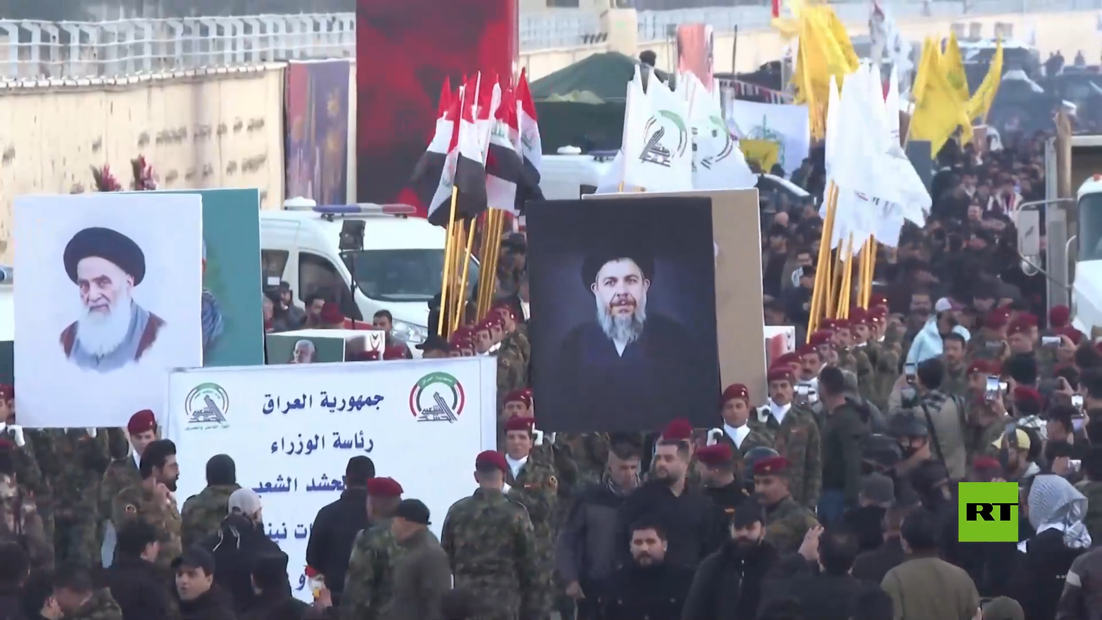 المئات يحيون ذكرى مقتل قائد الحرس الثوري الإيراني ورئيس قوات الحشد الشعبي في بغداد