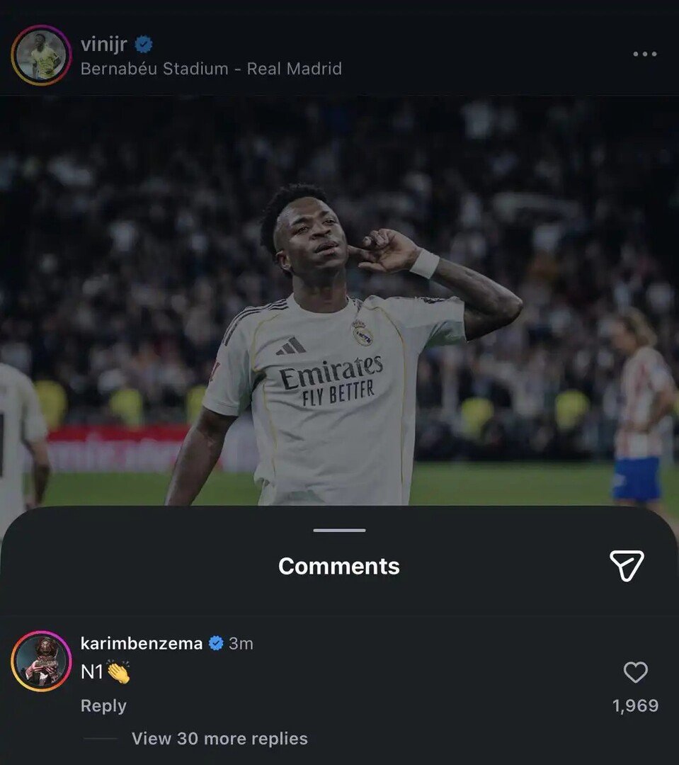 بعد تألقه في ديربي مدريد.. كريم بنزيما يفاجئ فينيسيوس جونيور (صورة)