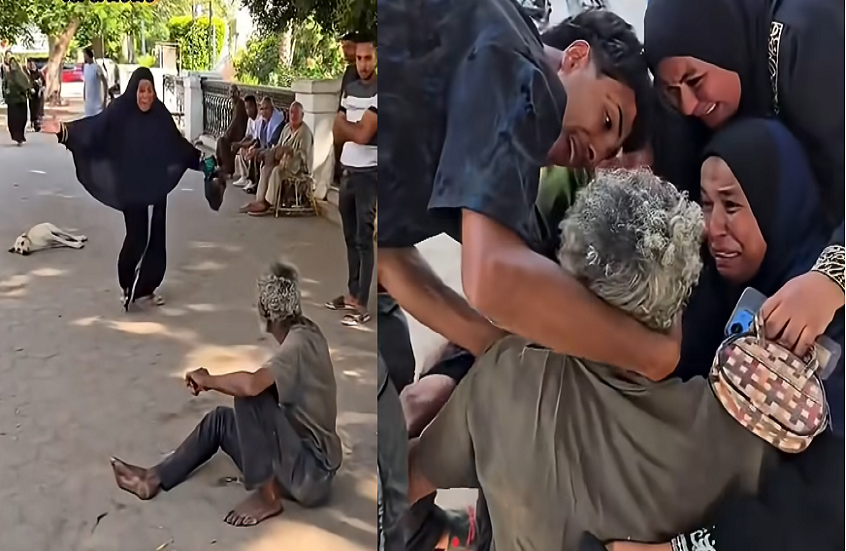 فيديو مؤثر.. مشرد يلتقي أسرته صدفة في الشارع بعد غياب طويل