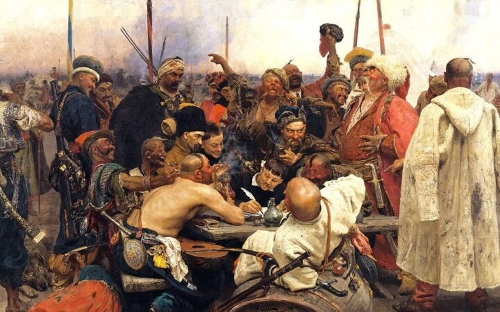 Ilya Repin- لوحة "قوزاق زابوروجيا يكتبون رسالة إلى السلطان التركي" للفنان الروسي إيليا ريبين